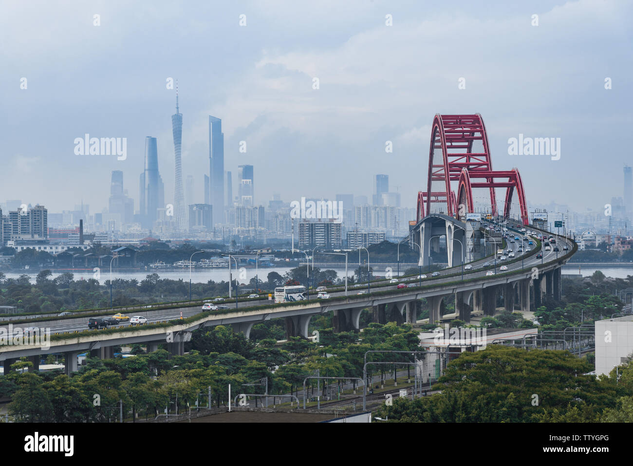 Sunbeam Bridge and overlooking the Pearl River New City Stock Photo