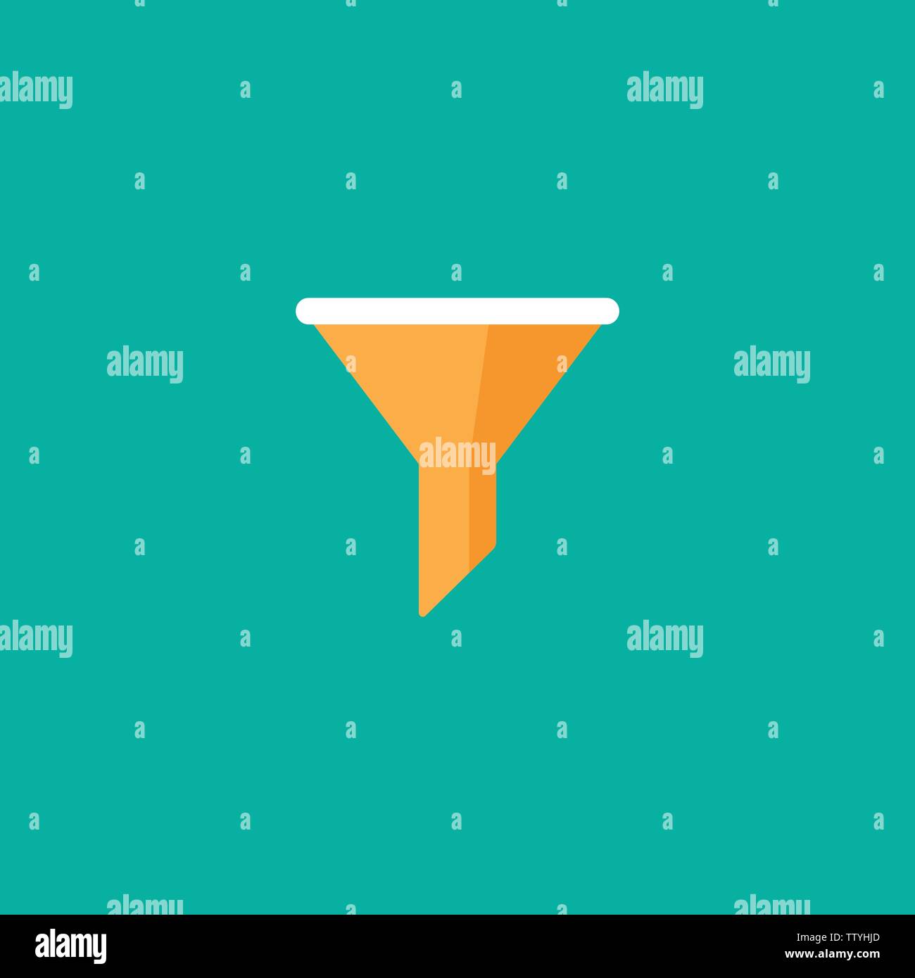 Flat orange data filter or data funnel icon. isolated on turquoise background. Analytics info, tunnel Stock Vector