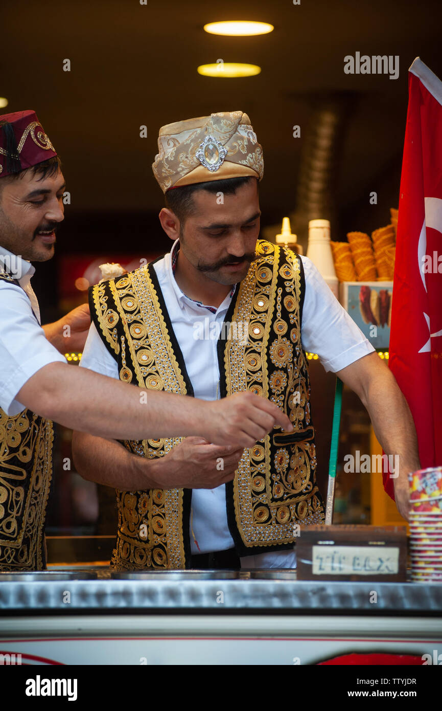 Traditional Turkish Ice Cream Sellers along Istiklal Street on the