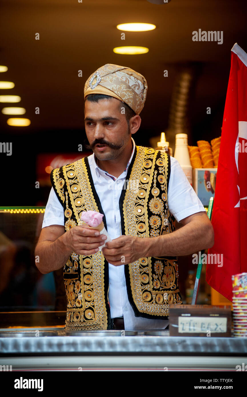 Traditional Turkish Ice Cream Sellers along Istiklal Street on the