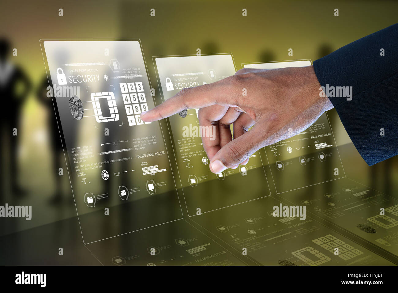 Virtual Button Pc Businessman pressing virtual buttons Stock Photo - Alamy