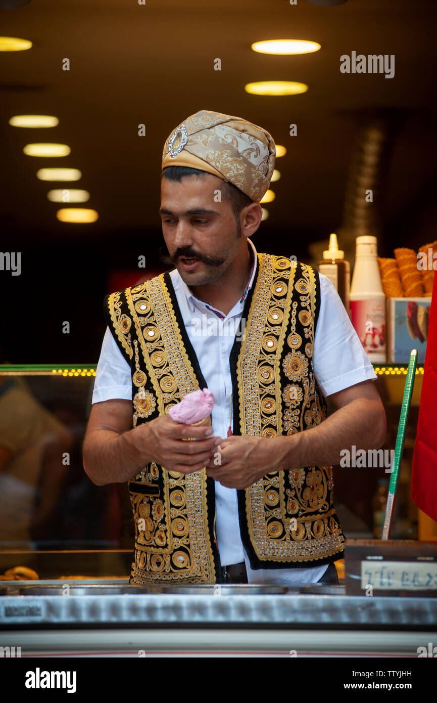 Traditional Turkish Ice Cream Sellers along Istiklal Street on the