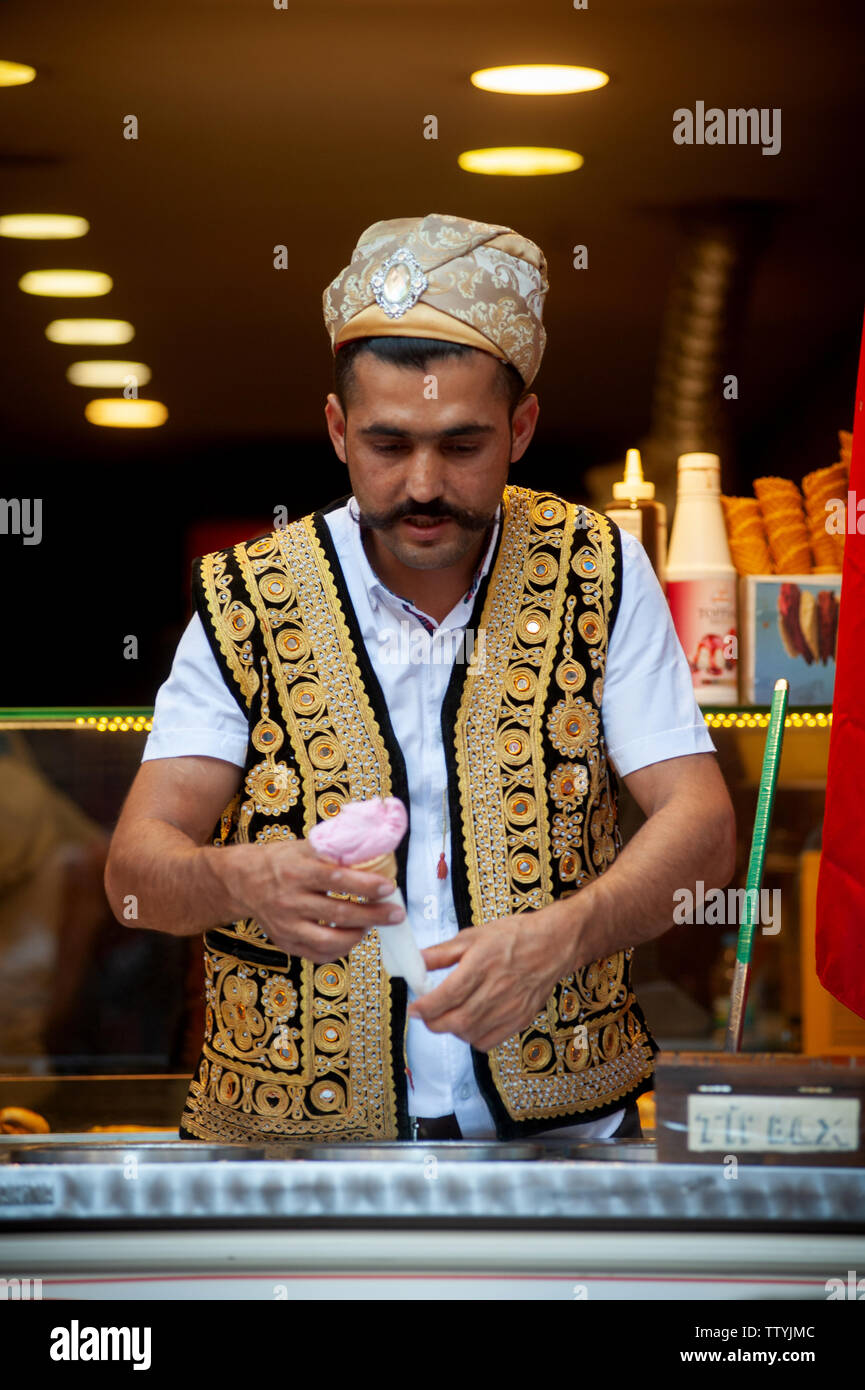 Traditional Turkish Ice Cream Sellers along Istiklal Street on the