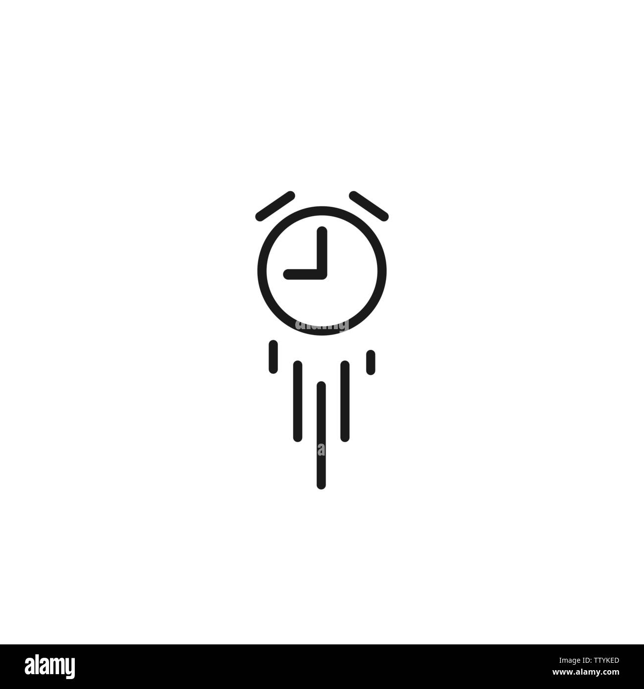 line alarm clock flies up. Fast time stop watch, limited offer, deadline symbol. Stock Vector