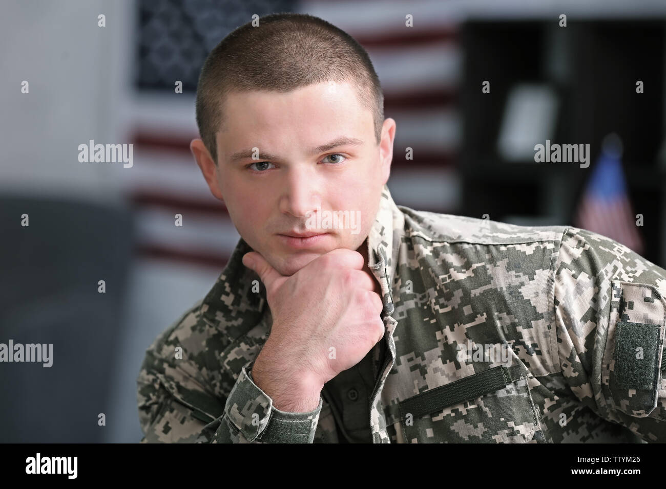 Portrait of soldier in headquarters building Stock Photo - Alamy