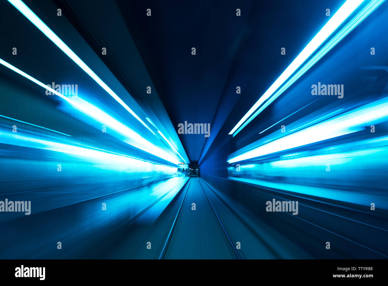 Subway tunnel motion speed rail blur Stock Photo