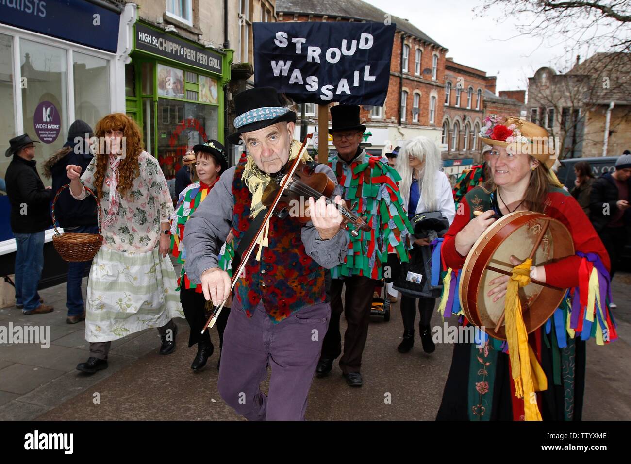 The Stroud Wassail winter festival procession which took place on