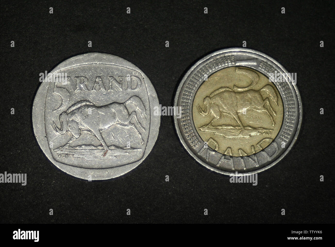 South Africa - 5 rand (1994-1995) and 5 rand, 2004-2016 Stock Photo