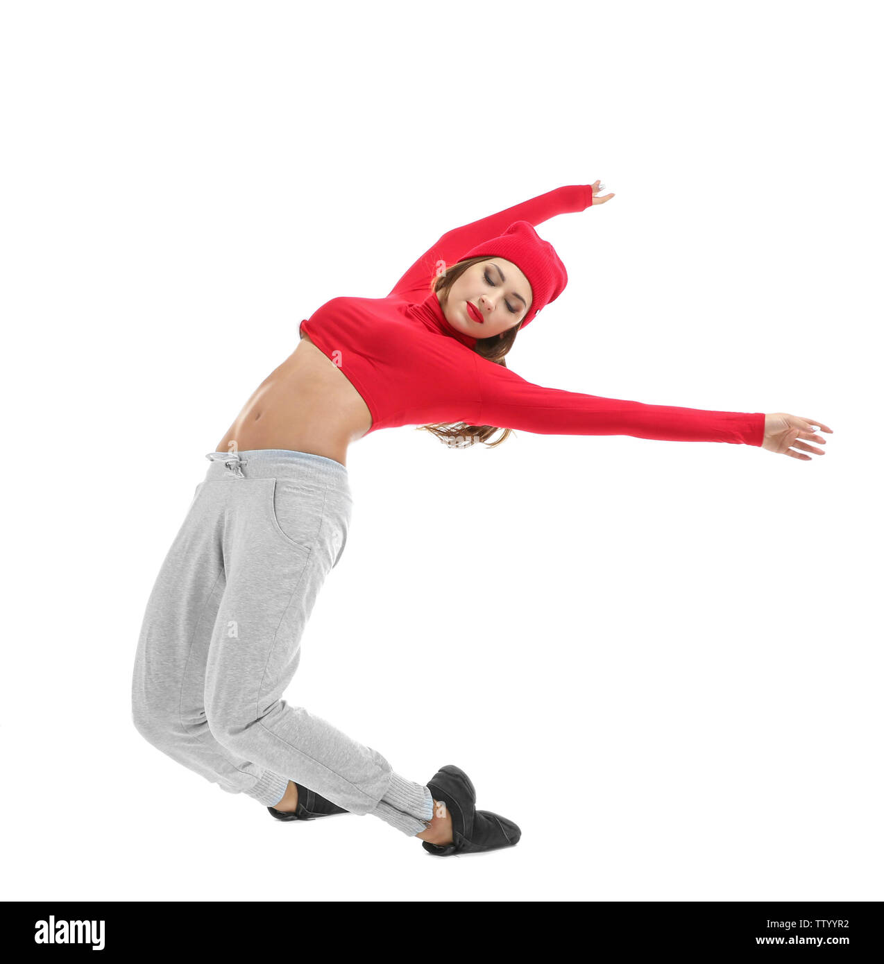 Hip hop dancer dancing on white background Stock Photo - Alamy
