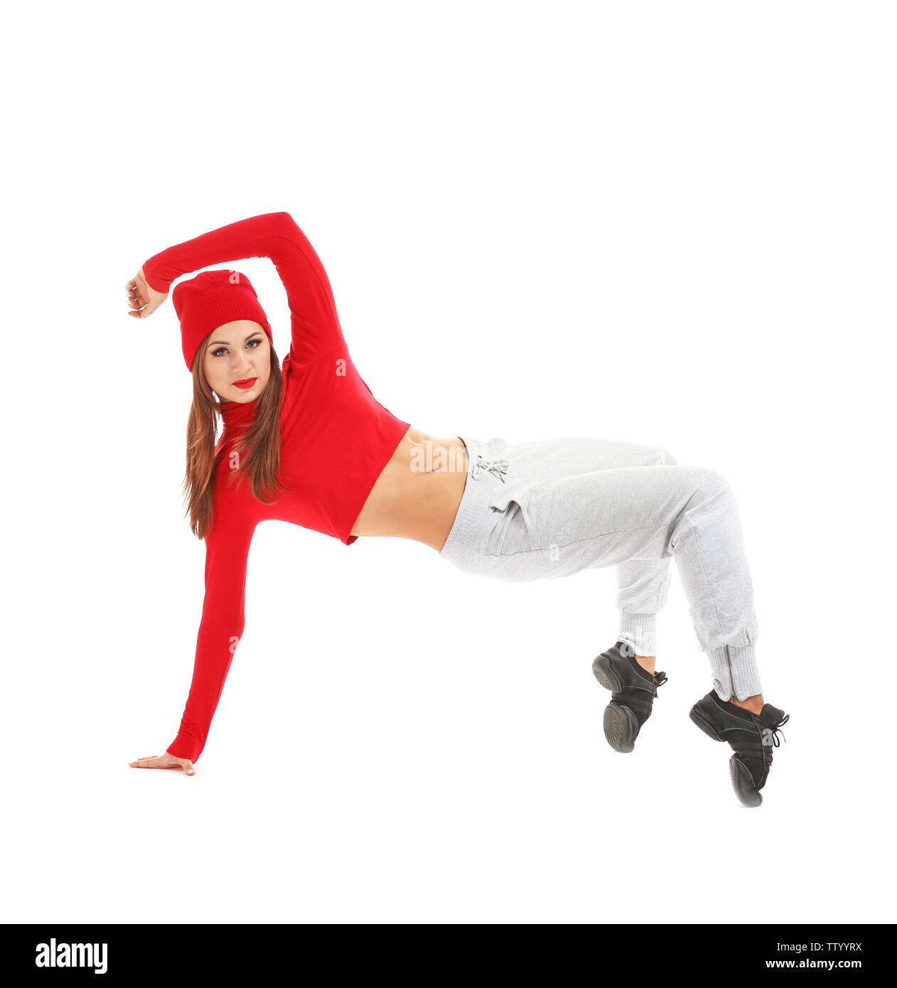 Hip hop dancer dancing on white background Stock Photo - Alamy