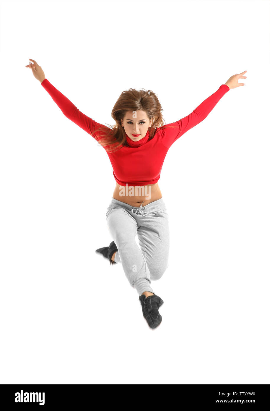 Hip hop dancer dancing on white background Stock Photo - Alamy