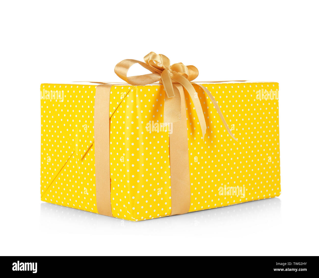 Gift box with ribbon bow on white background Stock Photo - Alamy