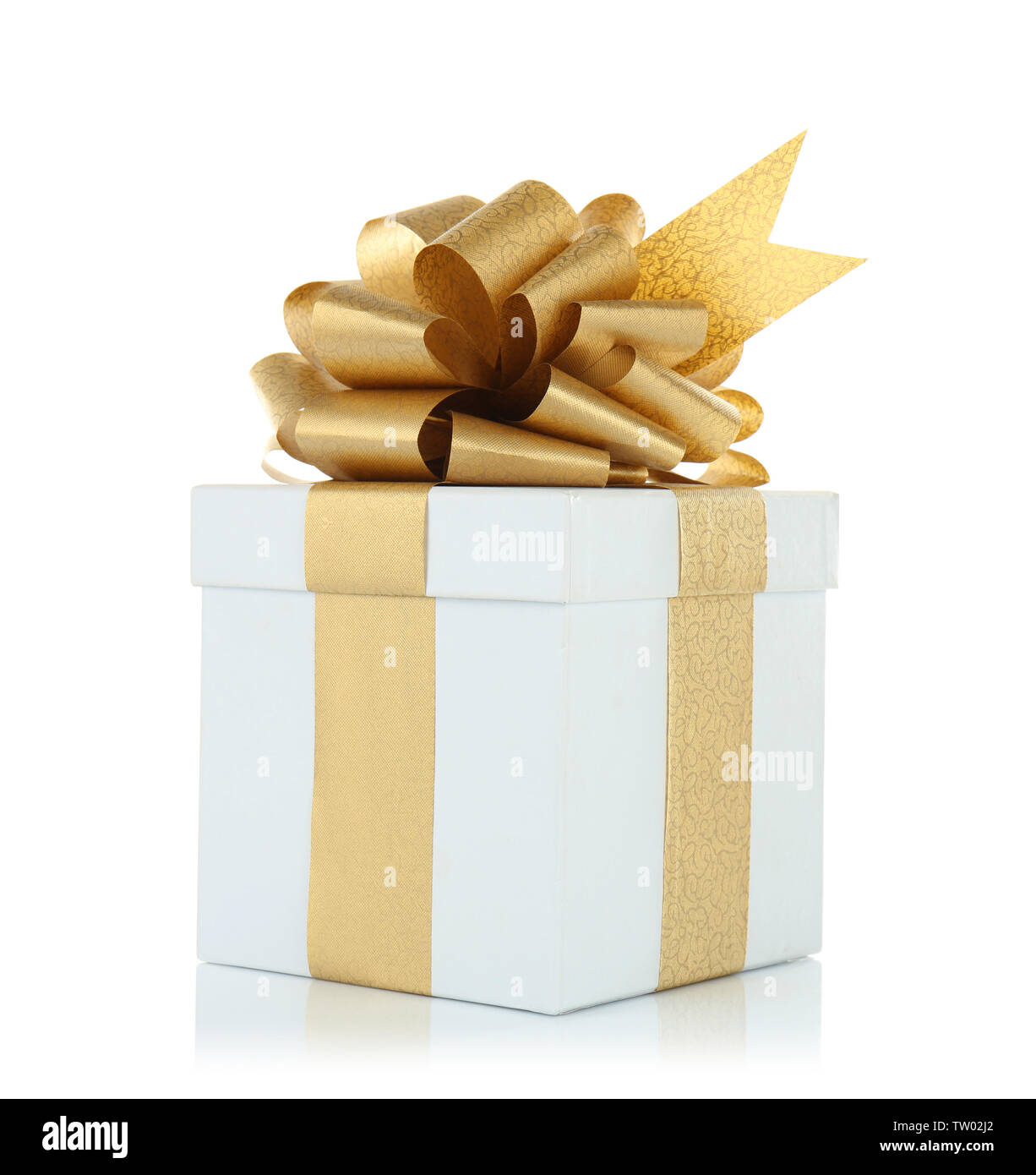 Gift box with ribbon bow on white background Stock Photo - Alamy