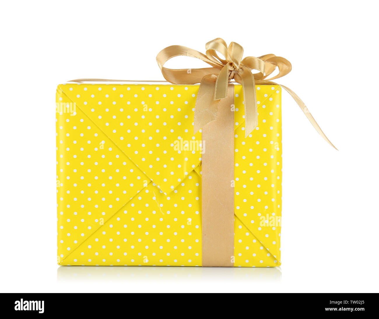 Gift box with ribbon bow on white background Stock Photo - Alamy
