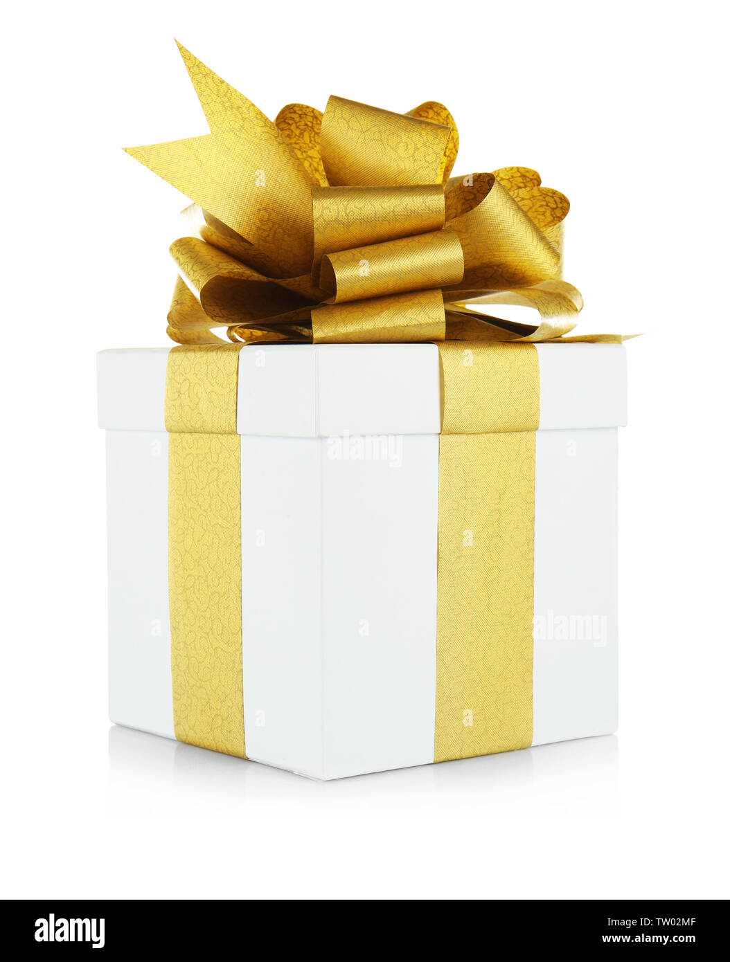 Gift box with ribbon bow on white background Stock Photo - Alamy