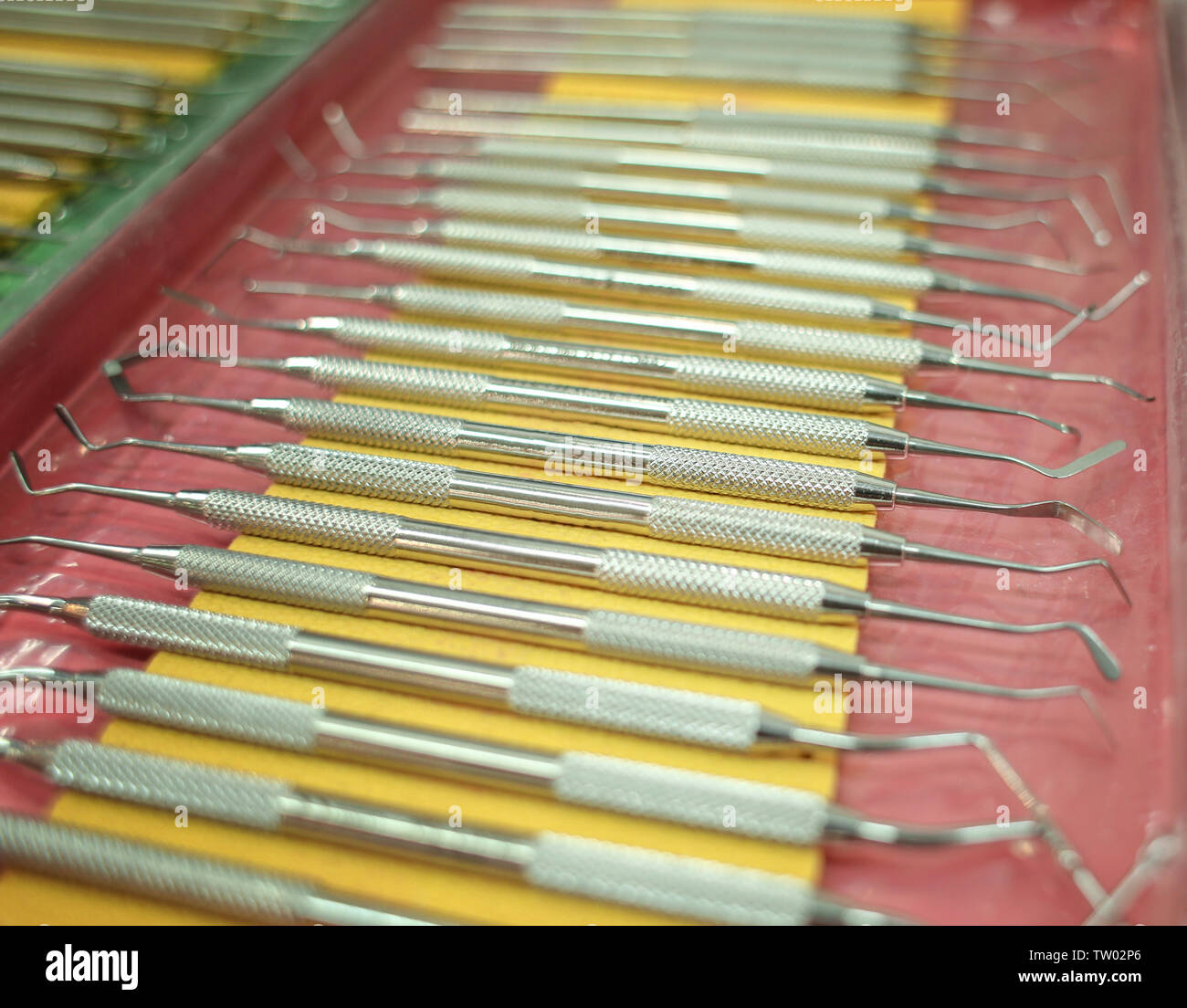 Set of dental instruments on a tray Stock Photo Alamy