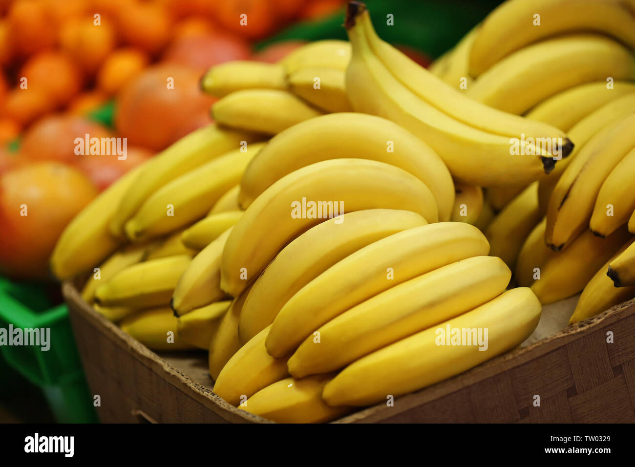 Fresh fruit in box on market Stock Photo - Alamy