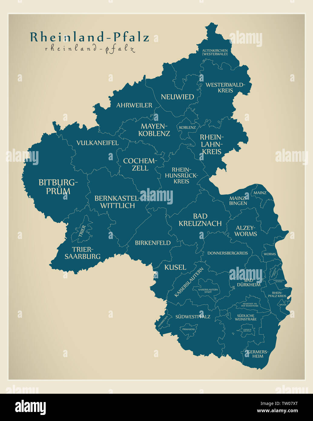Modern Map RhinelandPalatinate map of Germany with counties and