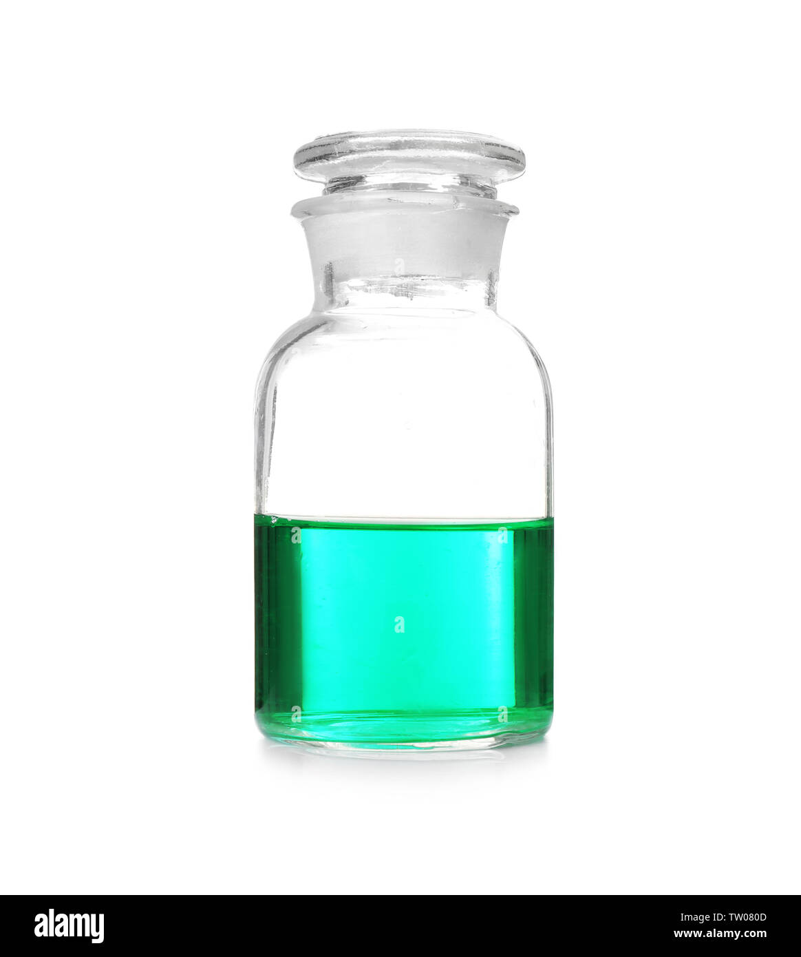 Test glass bottle with blue sample isolated on white Stock Photo Alamy