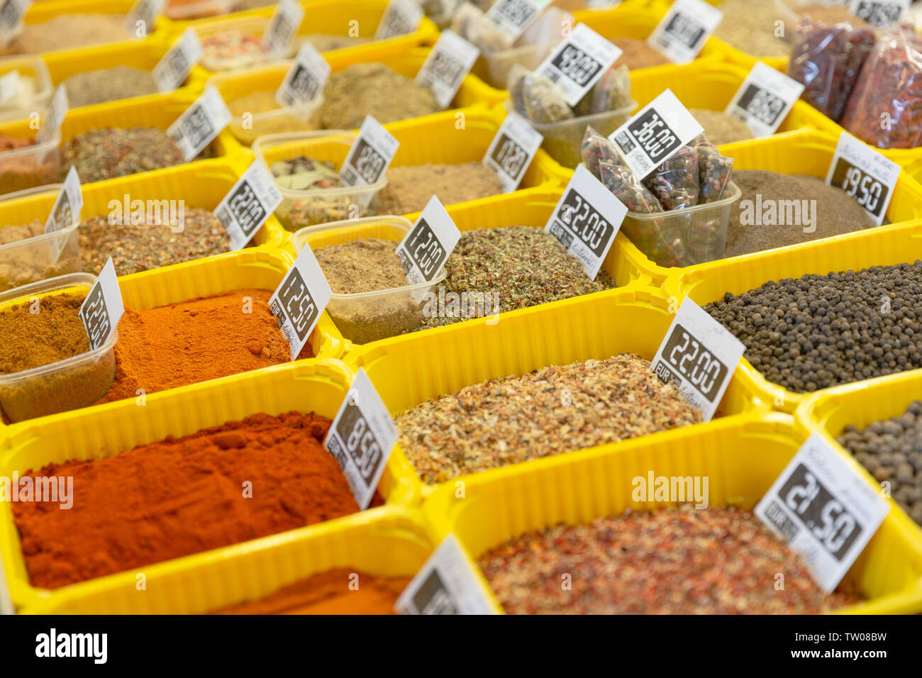 Various spices on farmer market Stock Photo