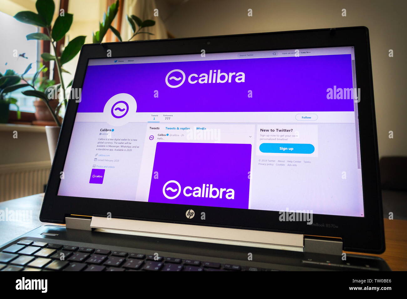 PRAGUE, CZECH REPUBLIC - JUNE 18 2019: Twitter page of the Facebook digital  wallet Calibra for cryptocurrency Libra on notebook screen on June 18, 201  Stock Photo - Alamy