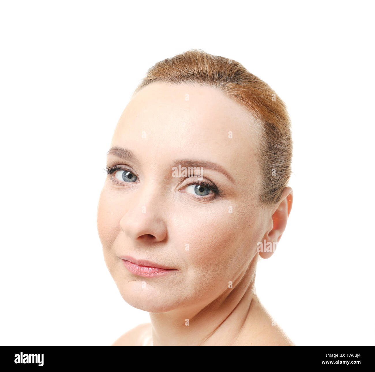 Portrait of beautiful mature woman on white background Stock Photo - Alamy