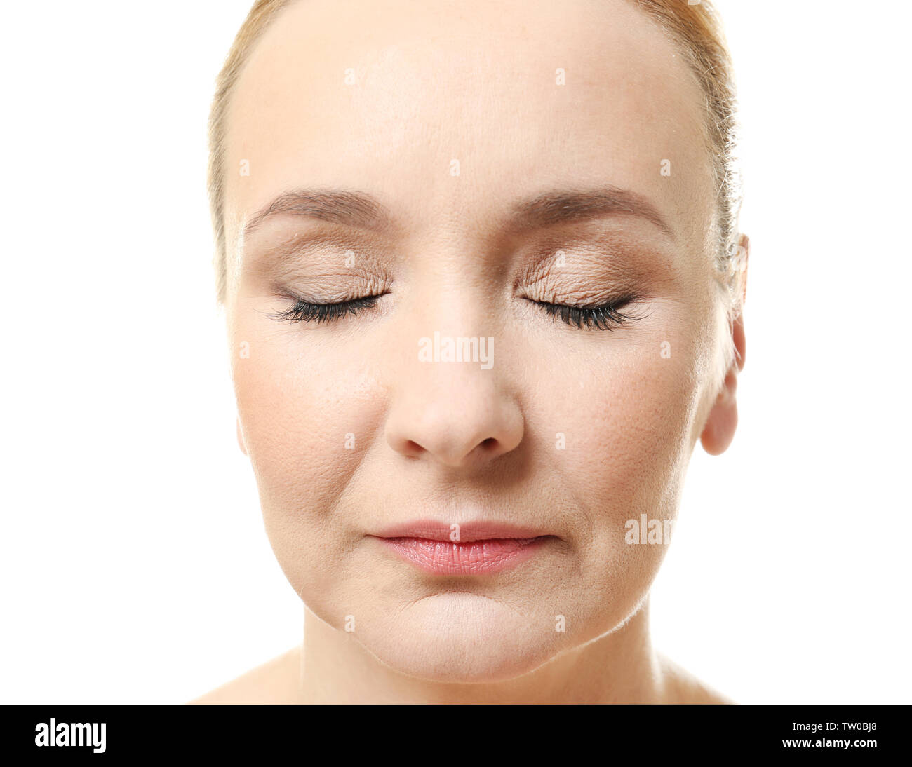 Portrait of beautiful mature woman on white background Stock Photo - Alamy