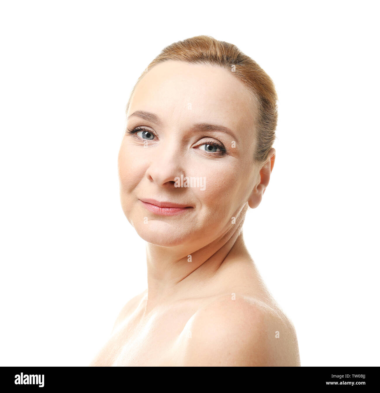 Portrait of beautiful mature woman on white background Stock Photo - Alamy
