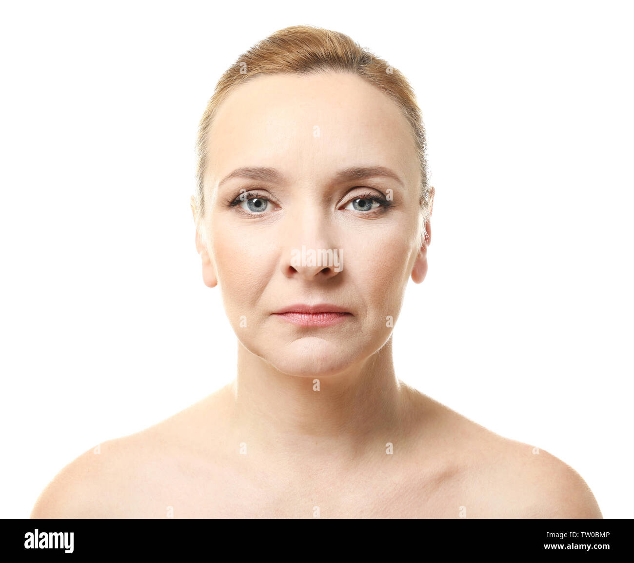 Portrait of beautiful mature woman on white background Stock Photo - Alamy