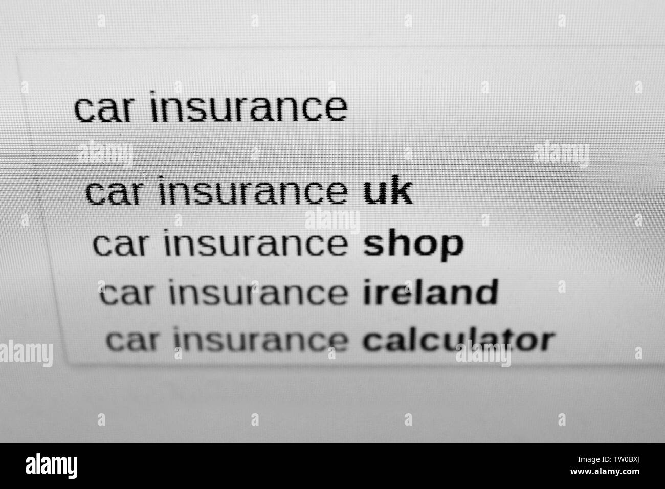 Web searching of car insurance information Stock Photo