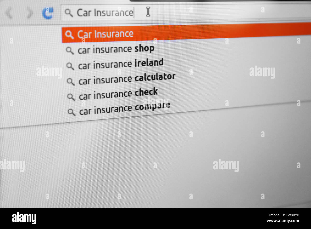 Web searching of car insurance information Stock Photo