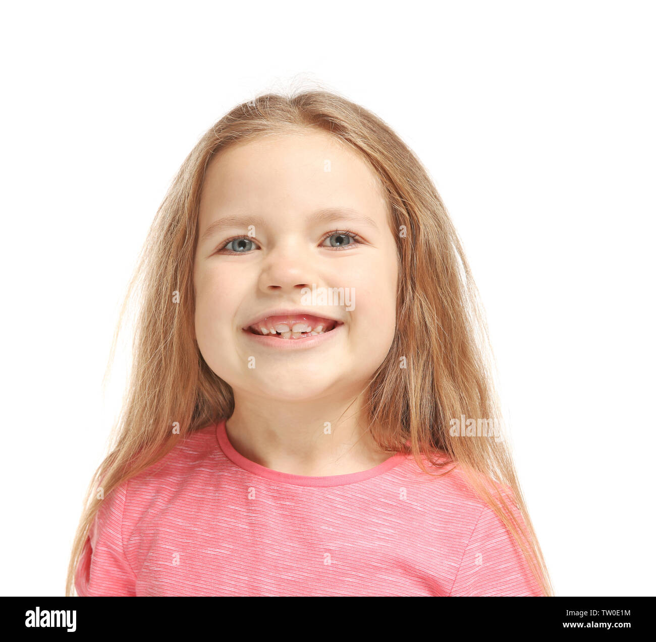 Little girl training pronounce letters on white background Stock Photo Alamy