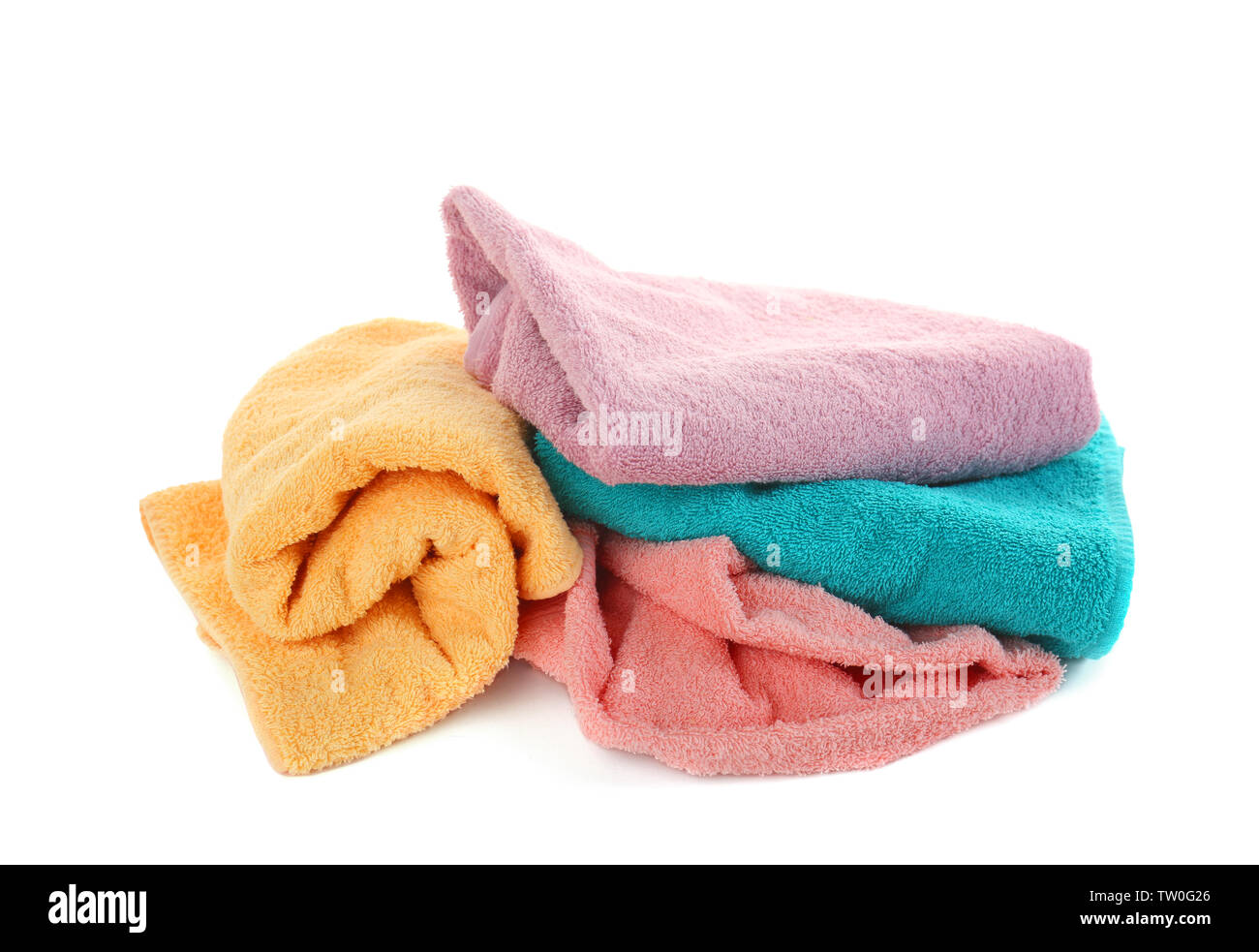 Pile of towels isolated on white Stock Photo