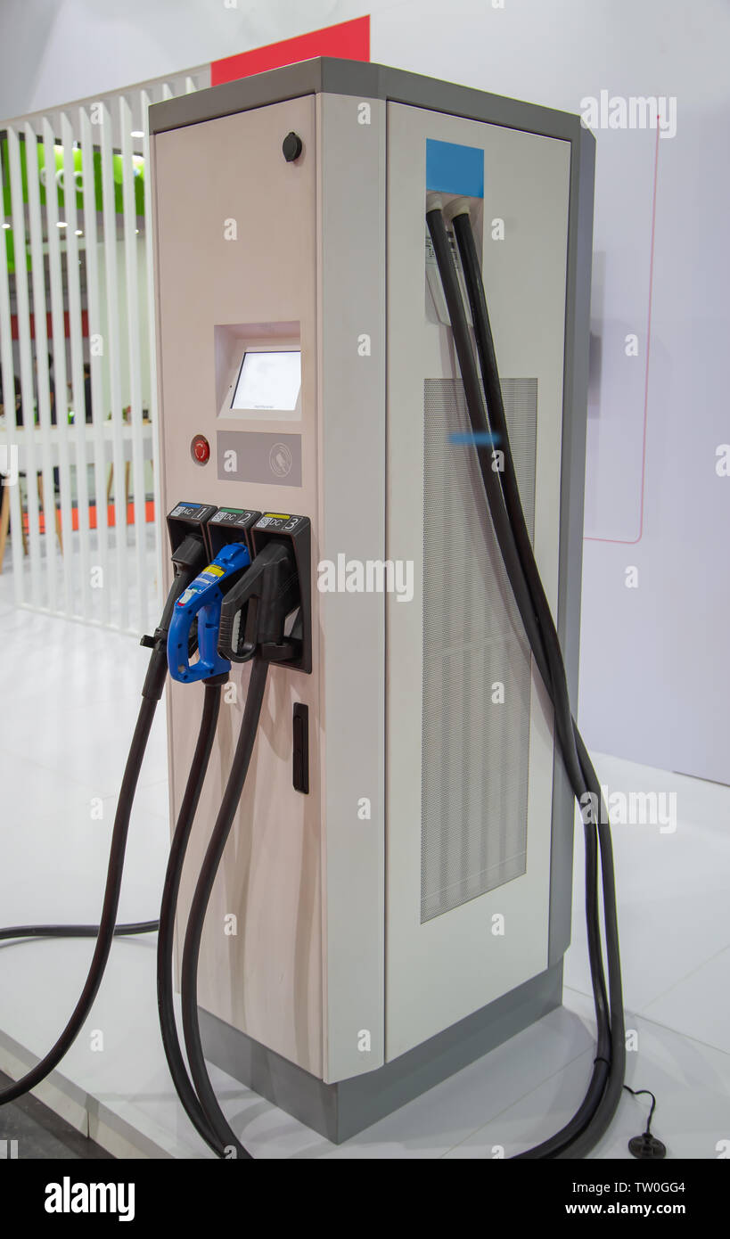 Electric vehicle EV charging station. Power supply for electric car