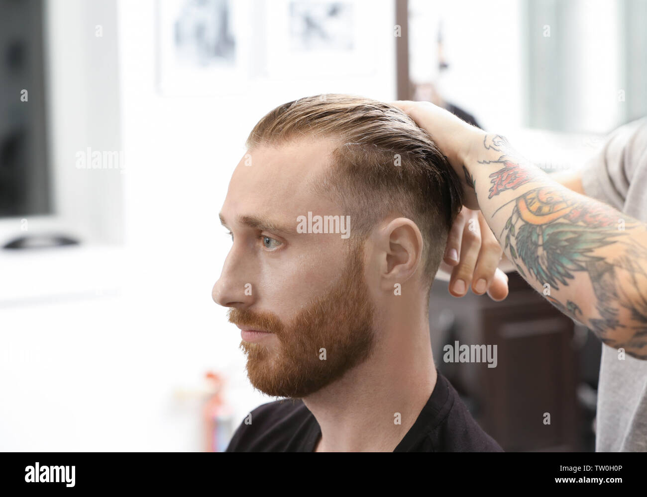 Barber Making Modern Male Hairstyle Stock Photo 256324902
