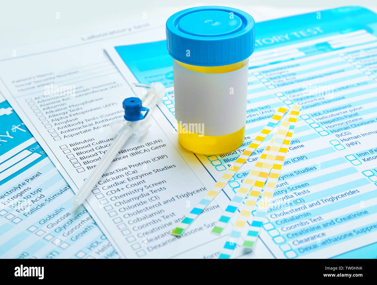 Lab Testing Items Items for laboratory analysis on test forms Stock Photo - Alamy
