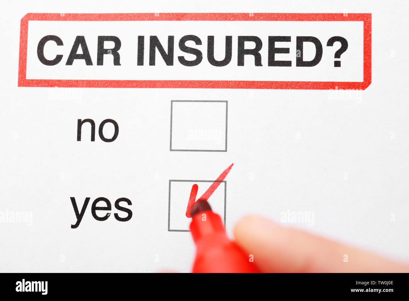 Filling in car insurance form, closeup Stock Photo
