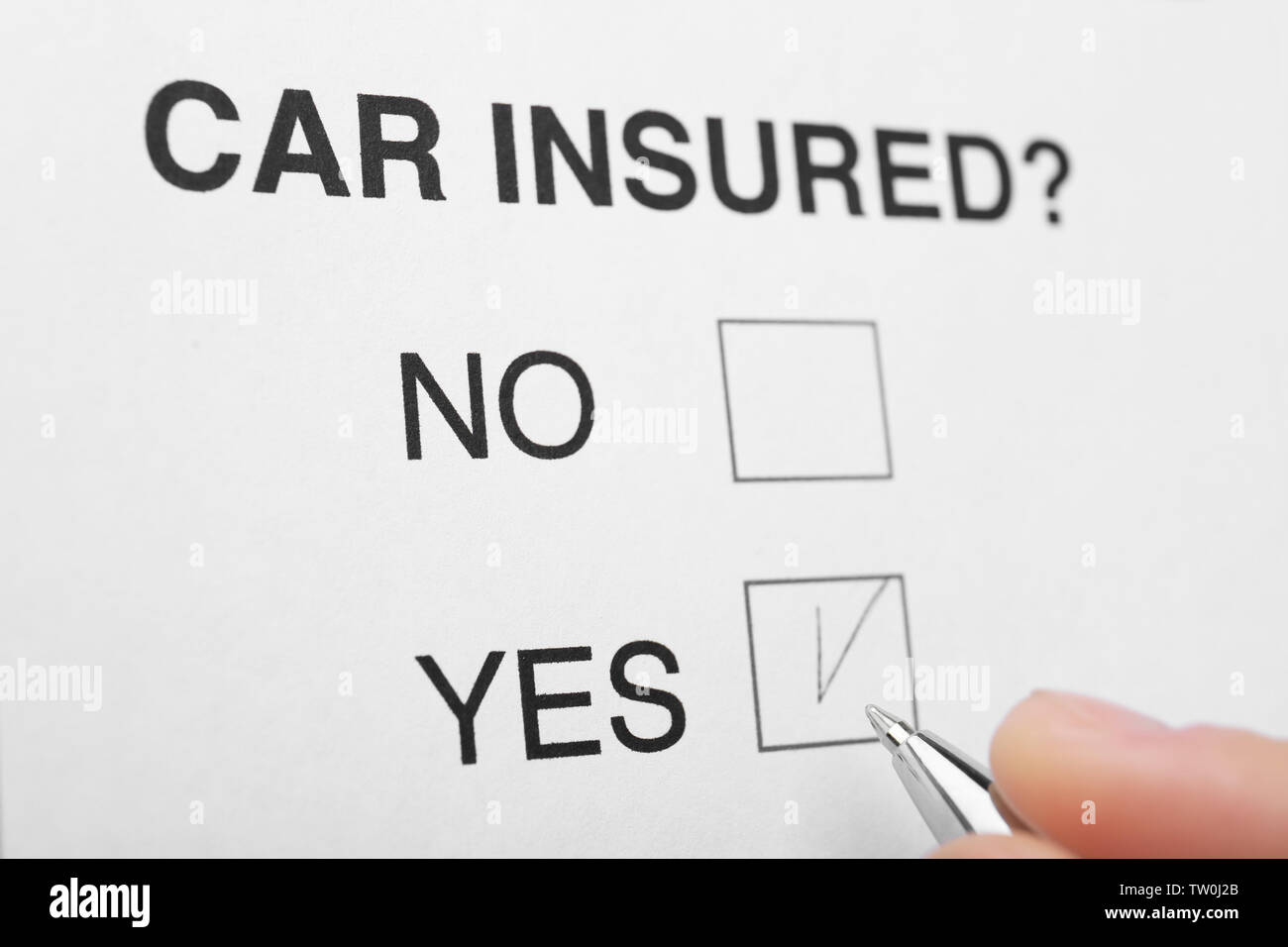 Filling in car insurance form, closeup Stock Photo