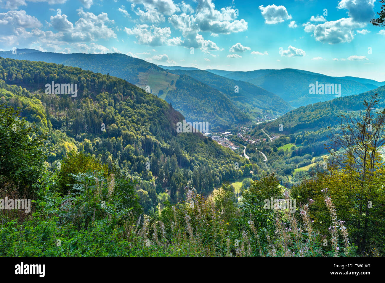 panorama of Todtnau in Southern Black Forest, Germany, Wiesental valley Stock Photo