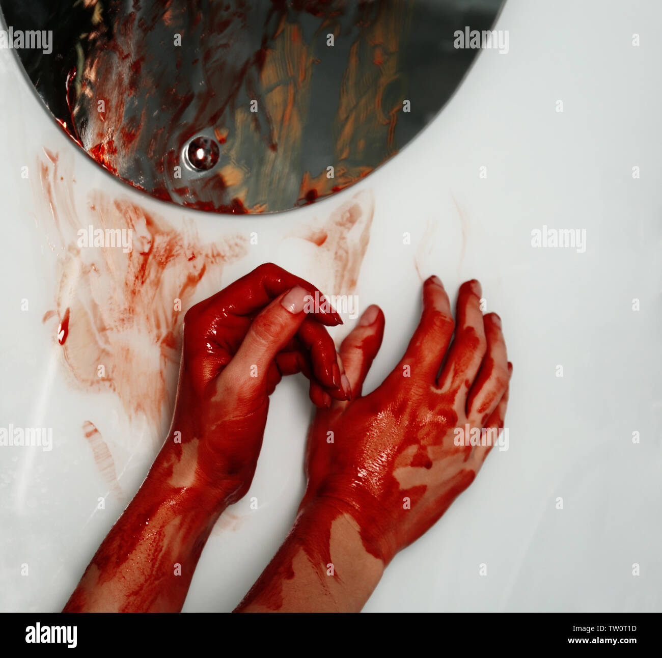 Woman with bloody hands in shower Stock Photo Alamy