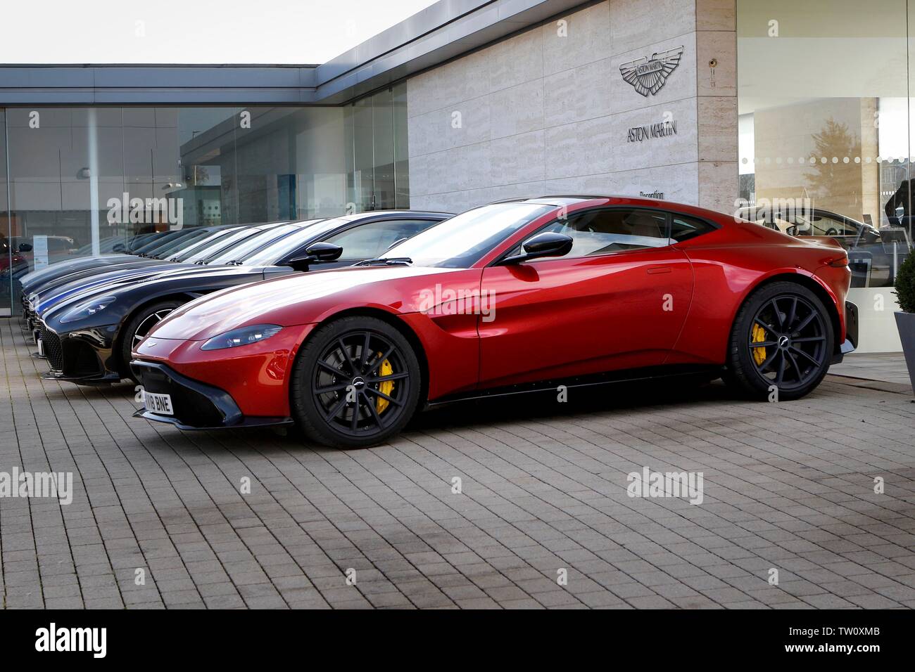 H.R. Owen Aston Martin Cheltenham hold a test drive day to experience the latest Aston Martin Vantage sports car. 21st February 2019 Stock Photo