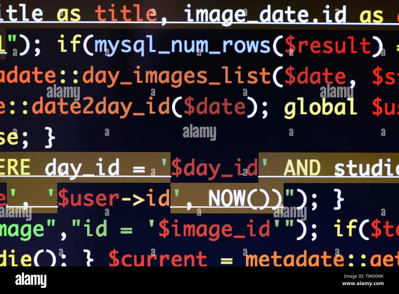 Web site codes on computer monitor, closeup Stock Photo