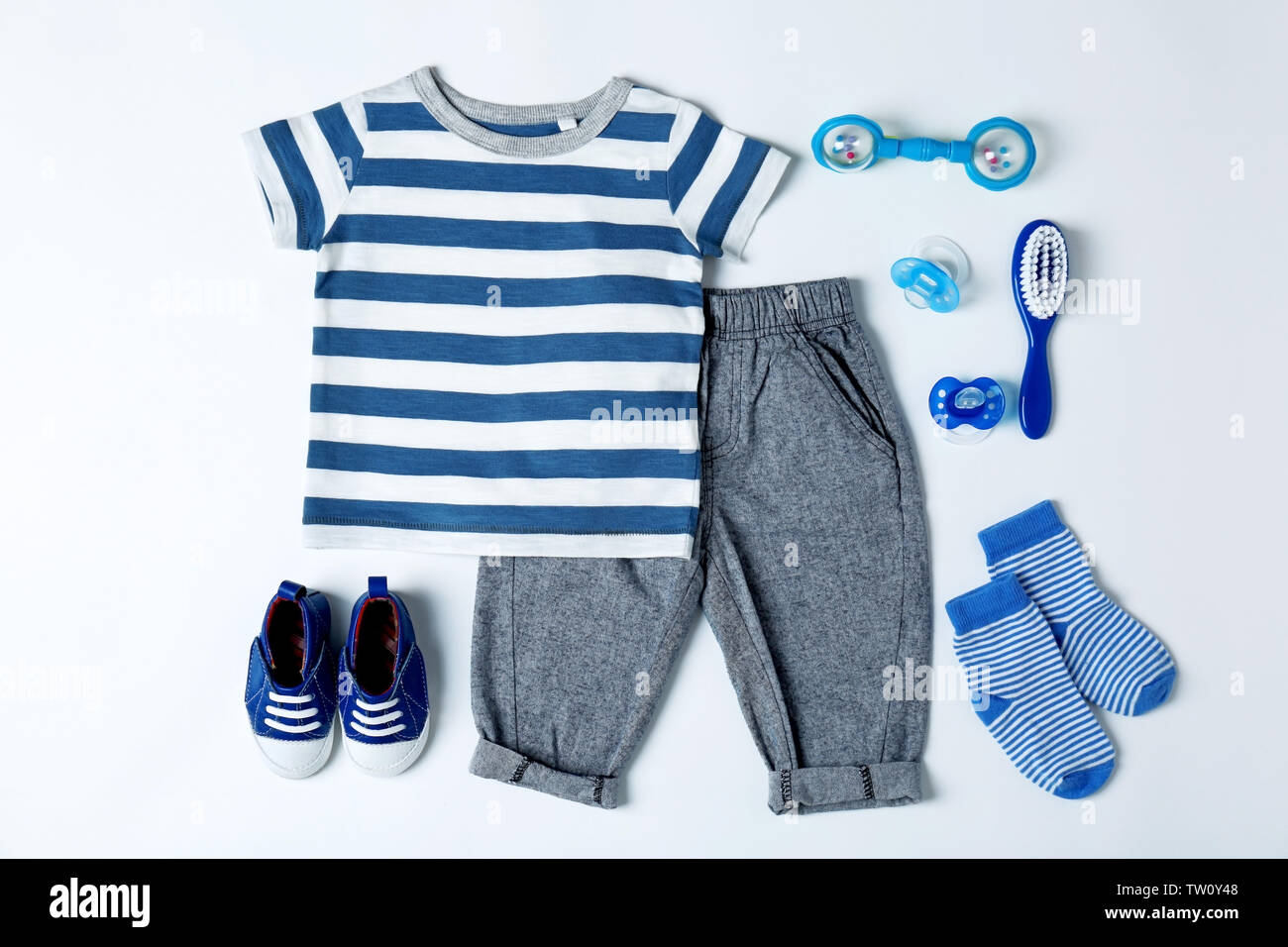 Baby clothes and accessories on white background Stock Photo Alamy