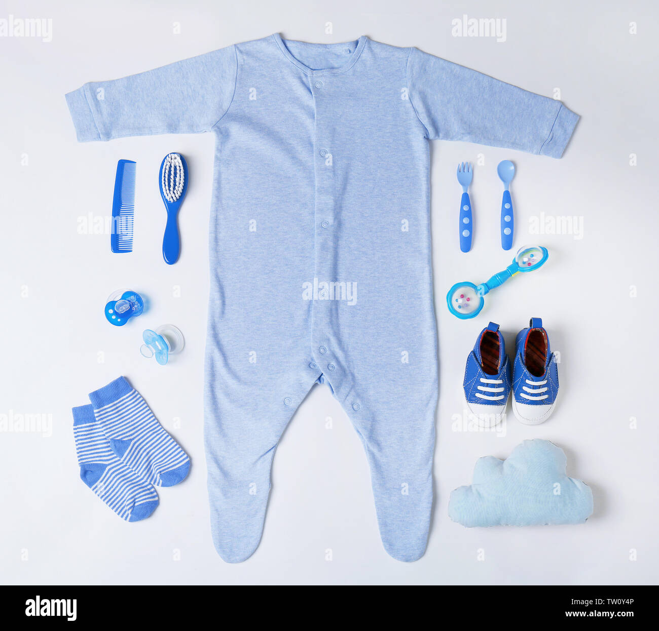 Baby clothes and accessories on white background Stock Photo Alamy