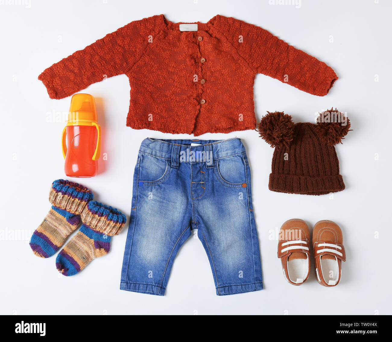 Baby clothes and accessories on white background Stock Photo Alamy