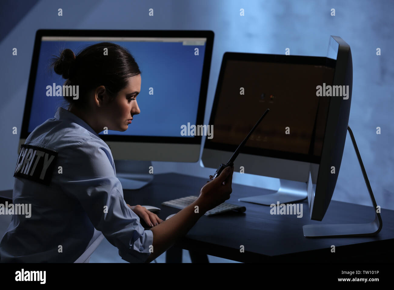 Female Security Guard On Workplace Stock Photo Alamy