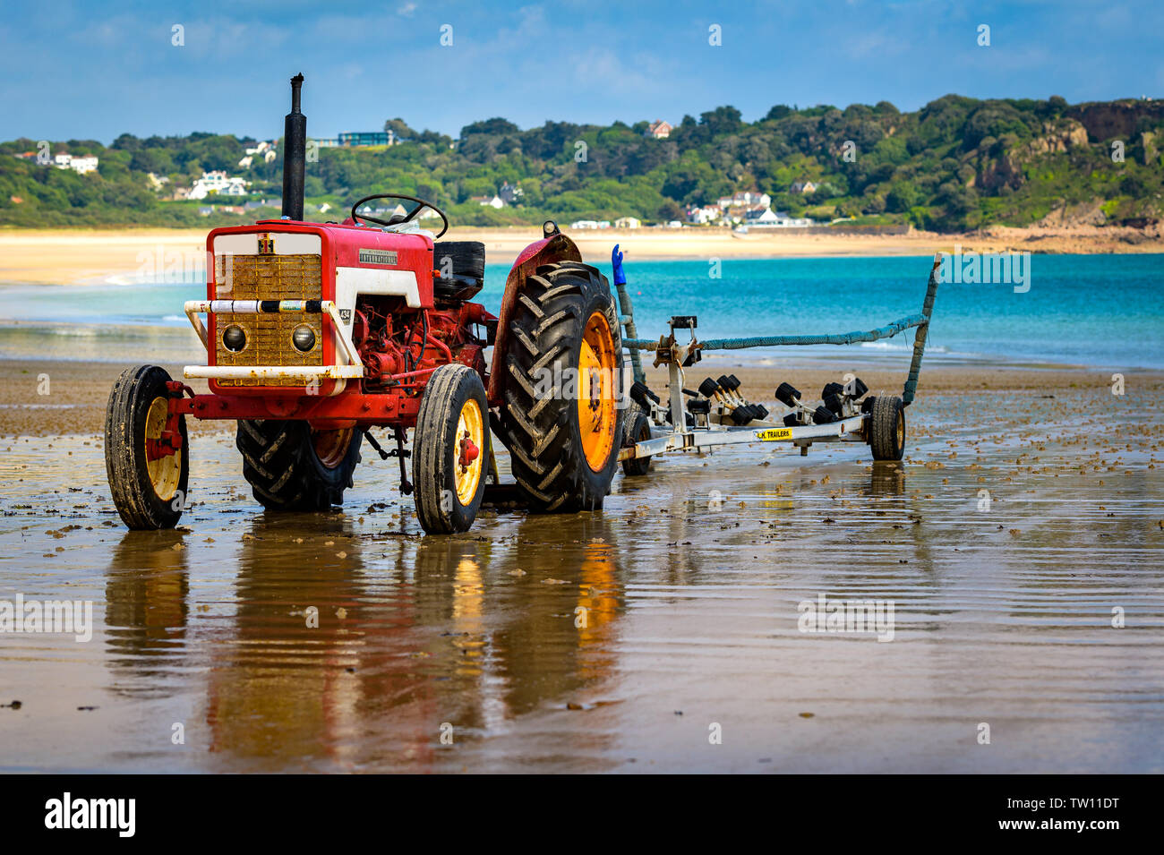 Tractor and Trailer, St Brelades Bay, Jersey, Channel Islands Stock Photo Alamy