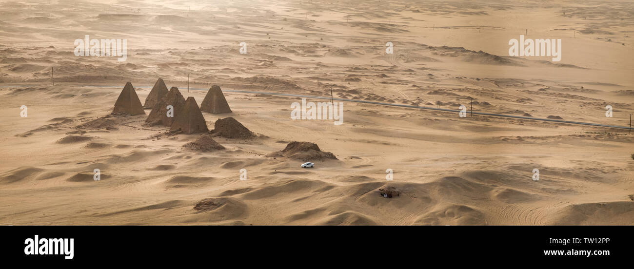 Top view of the pyramids of Karima near Nuri in Sudan, Africa Stock Photo