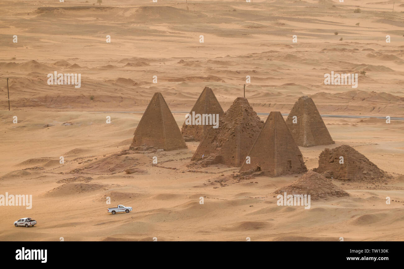 Top view of the pyramids of Karima near Nuri in Sudan, Africa Stock Photo