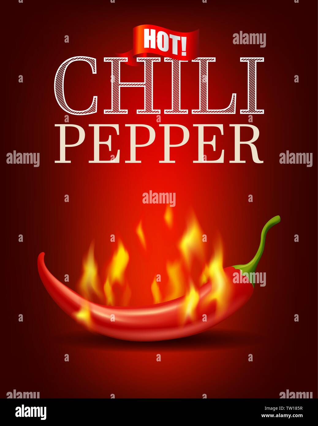 Burning hot chili pepper with flame on red background, bitter spicy hot Stock Vector Image & Art